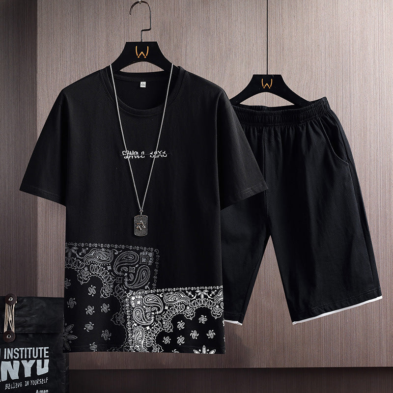 Sports Suit for Men - Men's Summer Cotton Short Sleeve T-Shirt Shorts Men's