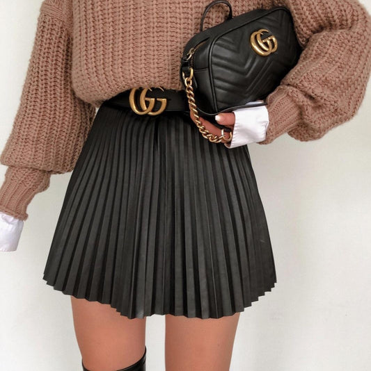 Draped Pleated Knitted Mini Skirts - Women Winter Short Skirt