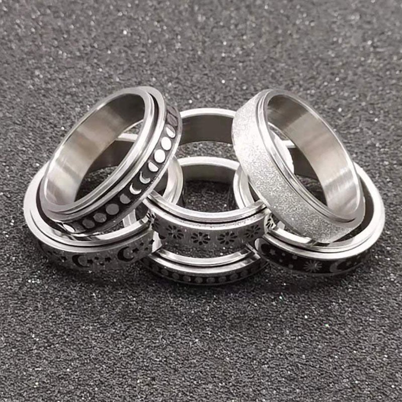 Stainless Steel Rotatable Spinner Ring - Moon Stars Relieve Anxiety Rings