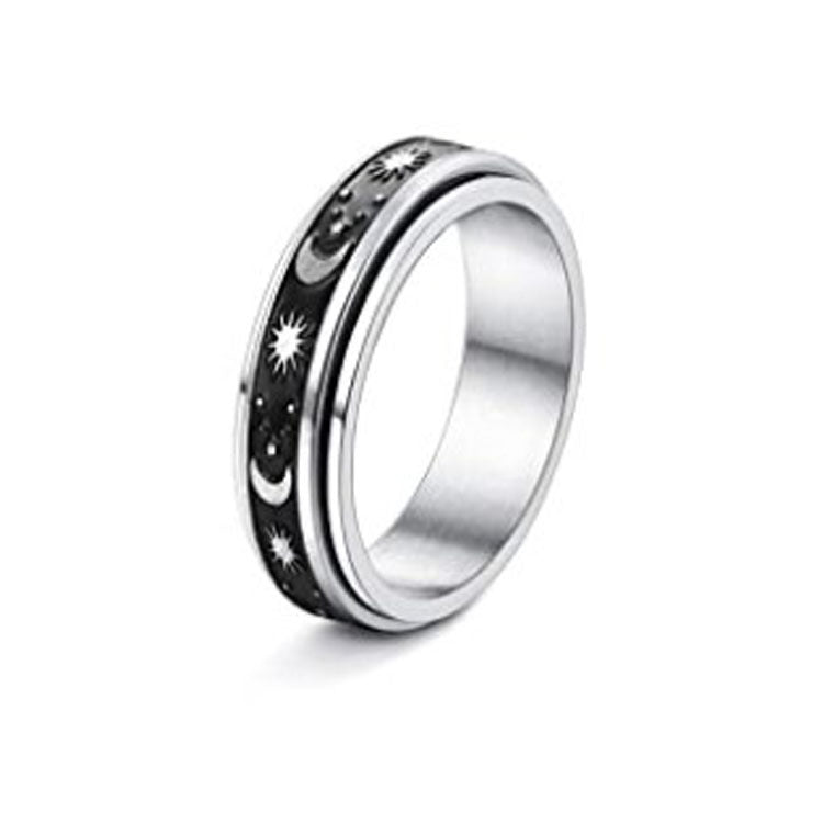 Stainless Steel Rotatable Spinner Ring - Moon Stars Relieve Anxiety Rings