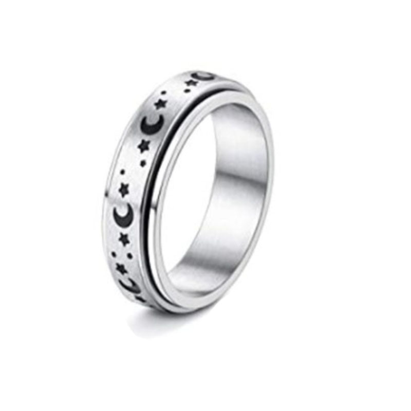 Stainless Steel Rotatable Spinner Ring - Moon Stars Relieve Anxiety Rings