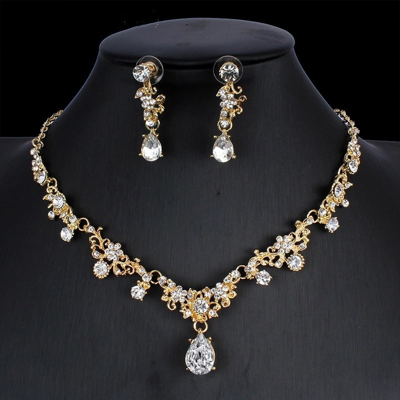 Elegant Golden Zircon Bridal Jewelry Set – A Touch of Luxury for Your Special Day! Golden Zircon Jewelry Set Bridal Necklace Earrings Wedding Two-piece Set - JumoShop