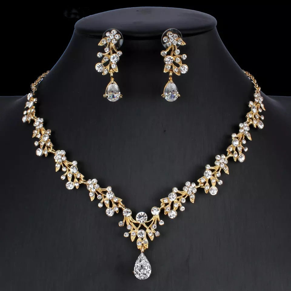 Elegant Golden Zircon Bridal Jewelry Set – A Touch of Luxury for Your Special Day! Golden Zircon Jewelry Set Bridal Necklace Earrings Wedding Two-piece Set - JumoShop