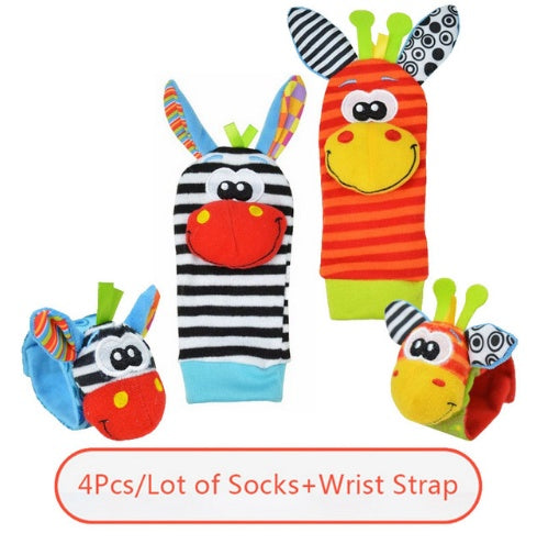 0-12 Months Soft Animal Rattle Baby Wrist Strap & Foot Sock Toy Set – Early Learning Plush Toy