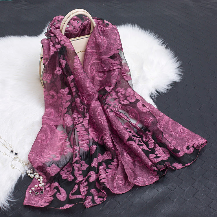 Cut Flowers Hollow Silk Simulation Scarf