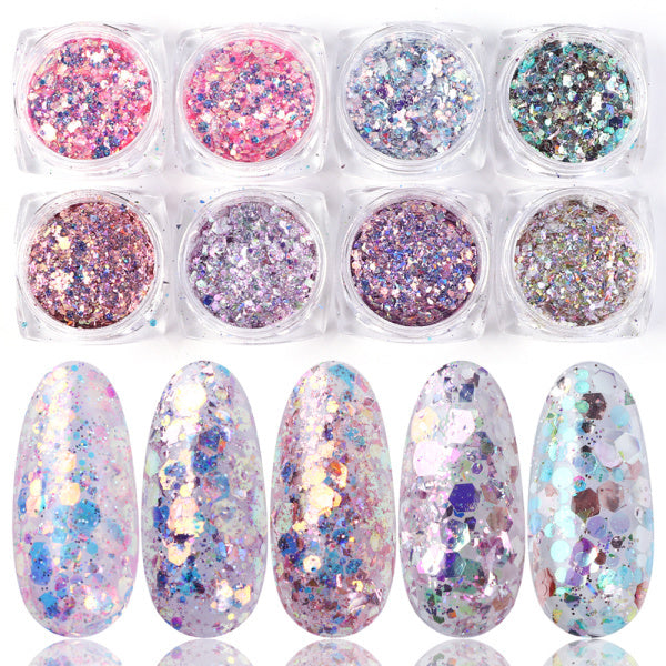 8 Box Mix Glitter Nail Art Powder Flakes Set - JumoShop