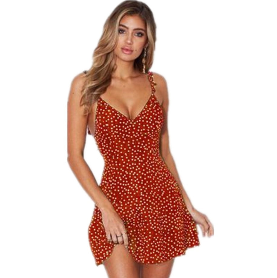 Polka-dot Strappy Dress - Summer Fashion Beach Sundress