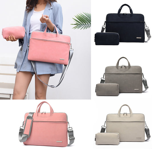 Women's Leather Laptop Bag - Notebook Carrying Case Briefcase For Macbook Air 13.3 14 15.6 Inch,  Men Handbags Shoulder Mouse Bag