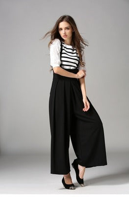 Cropped Suspenders Wide-Leg Pants