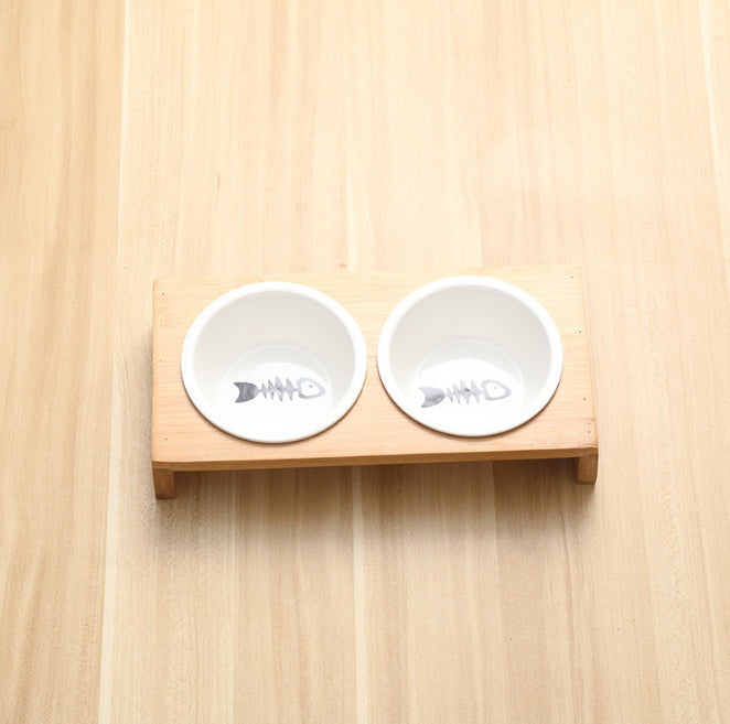 Fashion Elevated Cat & Dog Feeders – Ceramic Food & Water Bowls with Wooden Stand