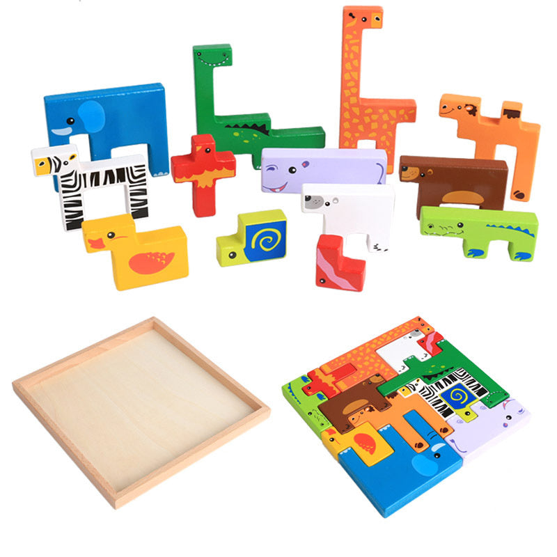 High Quality Baby Wooden Toys 3D Blocks - Animal Building Blocks Stack Blocks Beech Wood Creative Children Birthday Christmas Gift