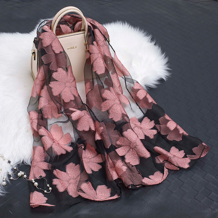 Cut Flowers Hollow Silk Simulation Scarf