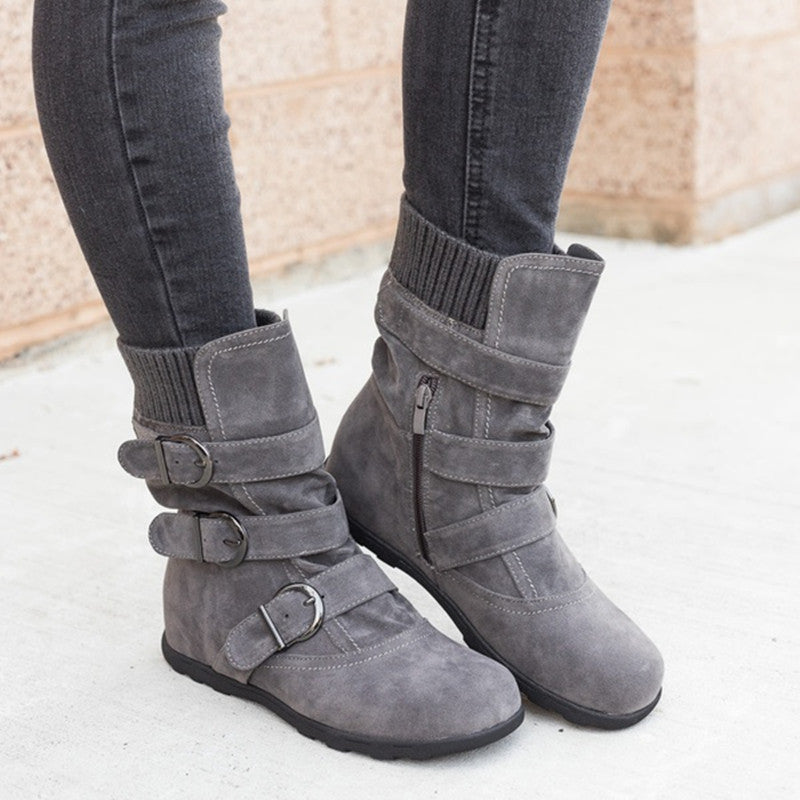 Casual Winter Boots - Strap Buckle Shoes