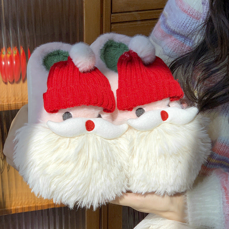 Cute Christmas Santa Claus Home Slippers - Winter Warm Indoor Non-slip Floor Plush Shoes For Women