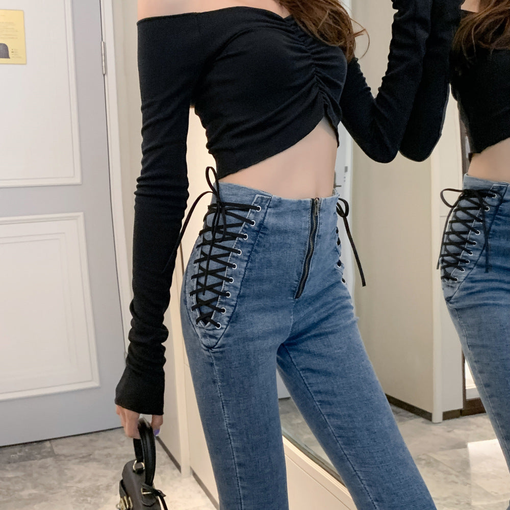 High Waist Skinny Cropped Pencil Jeans