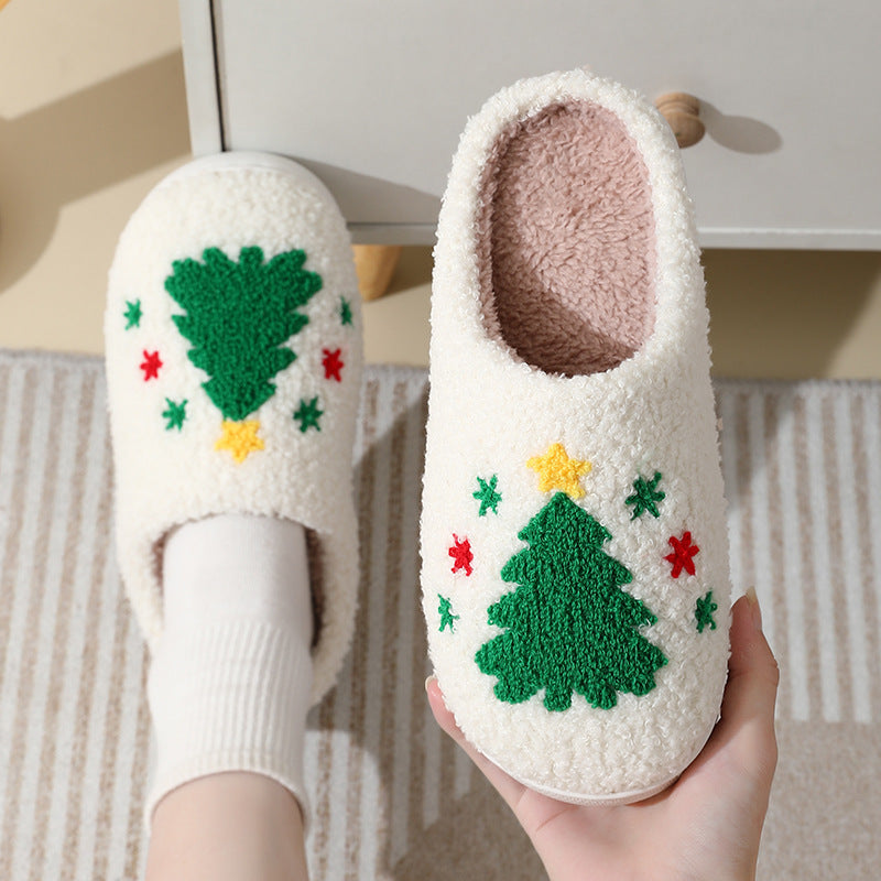 Christmas Home Slippers - Cute Cartoon Santa Claus Cotton Slippers For Women And Men