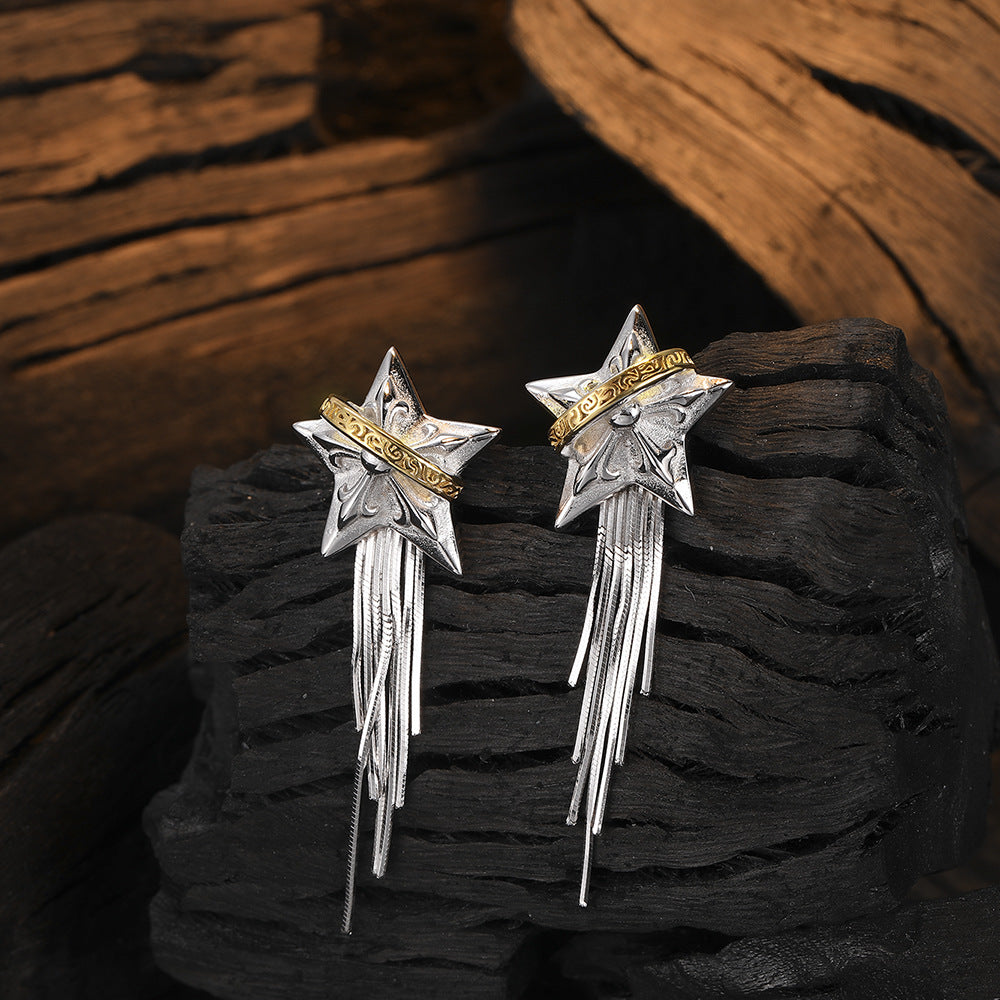 925 Sterling Silver Tassel Earrings – Niche Five-Pointed Planet Design! - JumoShop