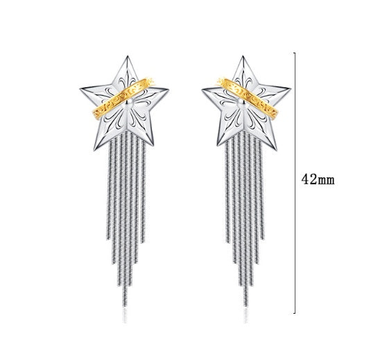 925 Sterling Silver Tassel Earrings – Niche Five-Pointed Planet Design! - JumoShop