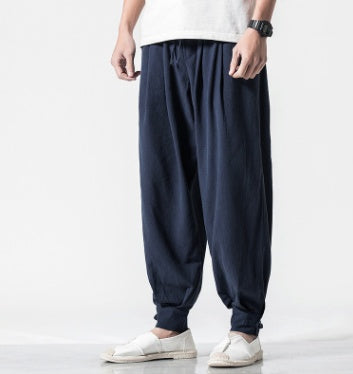Chinese-style Cotton and Linen Casual Trousers - loose harem pants