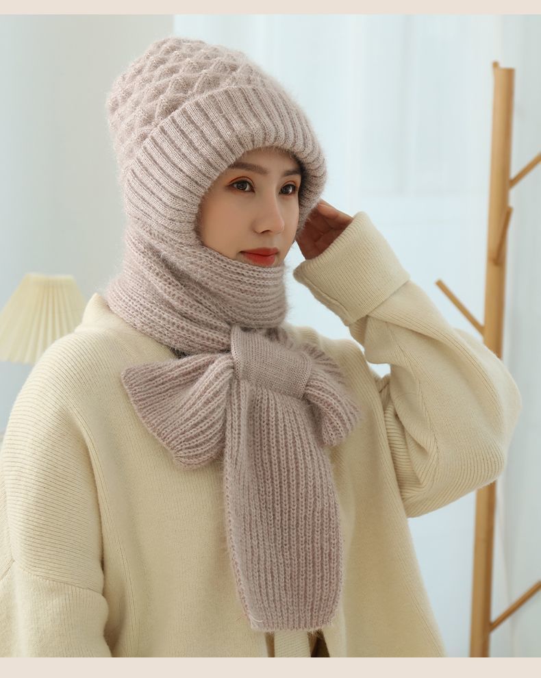 Women's Fleece-lined Scarf And Hat - Winter Warm Knitted Hat Scarf