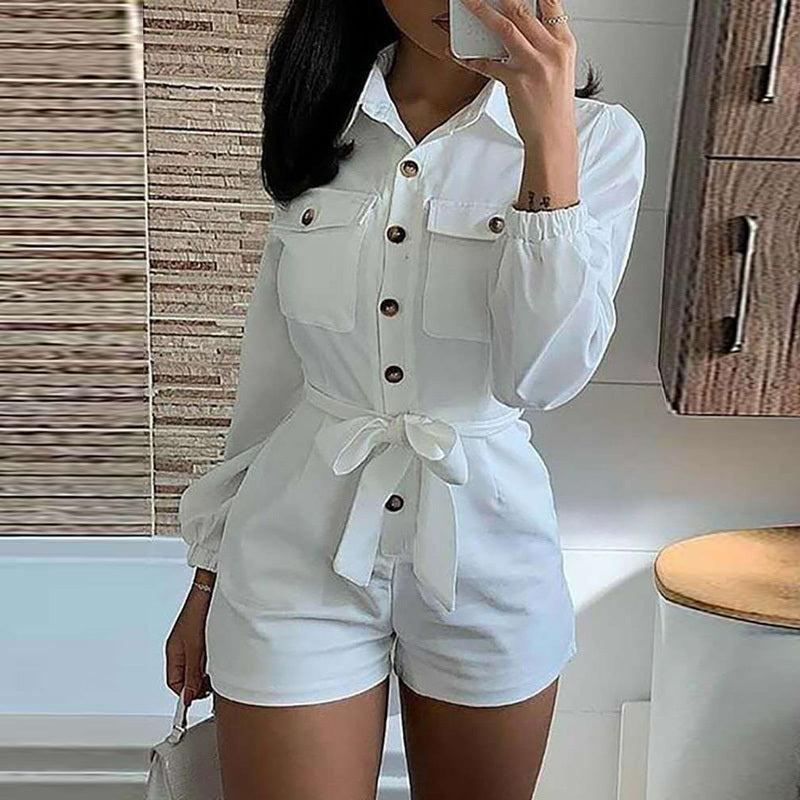 White Woven Casual Jumpsuit Romper