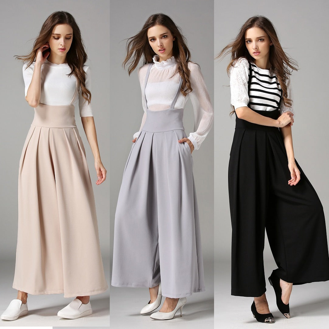 Cropped Suspenders Wide-Leg Pants