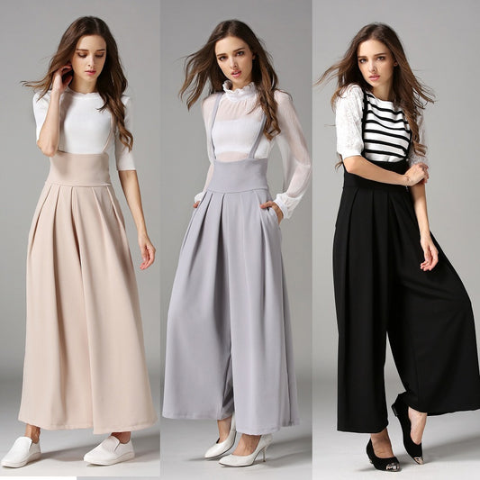 Cropped Suspenders Wide-Leg Pants