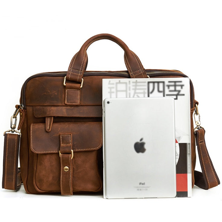 15.6 inch Laptop Bag - Genuine men''s bags retro men''s business bags briefcase cowhide oblique Bag