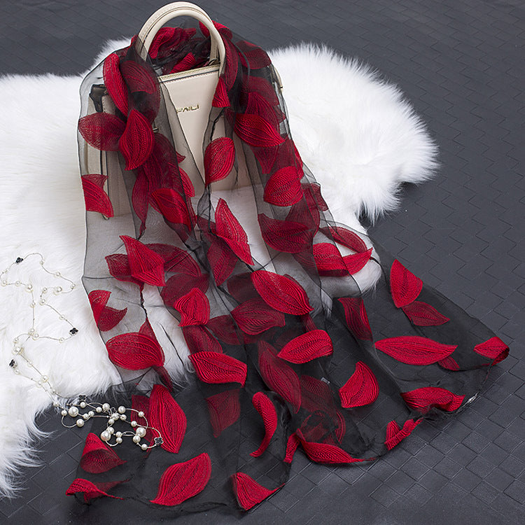 Cut Flowers Hollow Silk Simulation Scarf