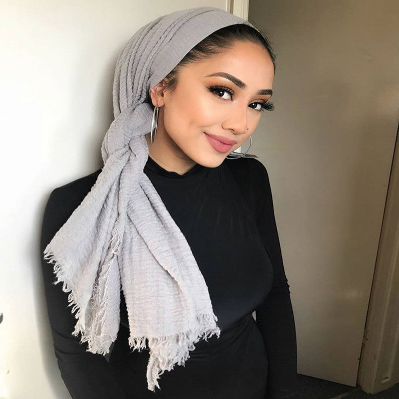 Bubble Plain Cotton fringe Scarf - Women Soft Solid Hijab Pashmina Wrap Hijab