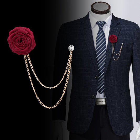 🌹Handmade Rose Brooch with Tassel – Elegant Unisex Suit Pin