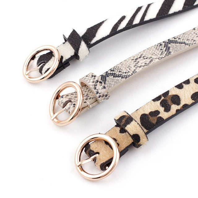 Fashion Round Button Animal Skin Belt - Leopard Zebra Snake Belt