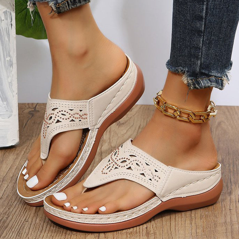 Clip Toe Wedge Sandals - Women Summer Flip Flops Slippers Beach Shoes