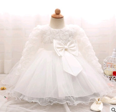 Long-Sleeved Girls Rose Dress - Children's Wedding Dress