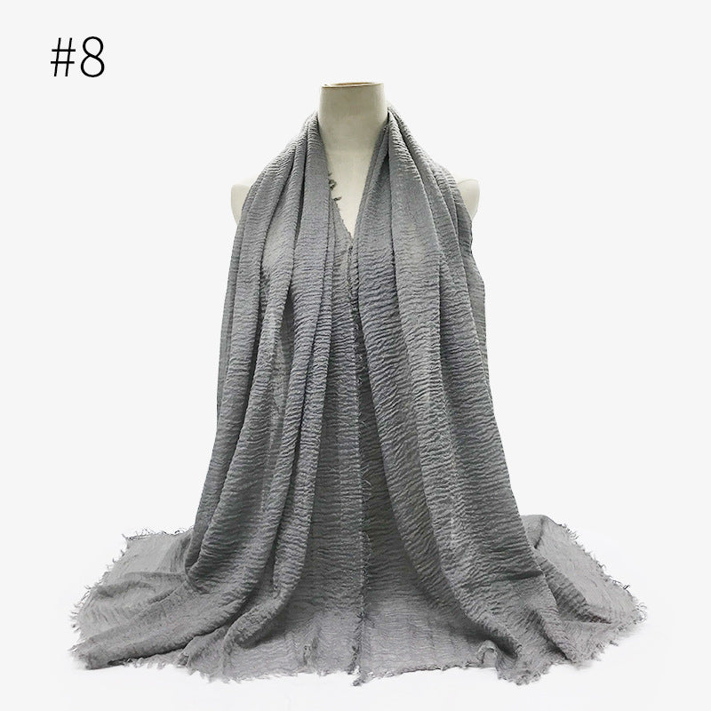 Bubble Plain Cotton fringe Scarf - Women Soft Solid Hijab Pashmina Wrap Hijab