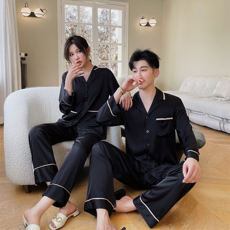 Couple Pajamas - Lapel Cardigan Long Sleeves