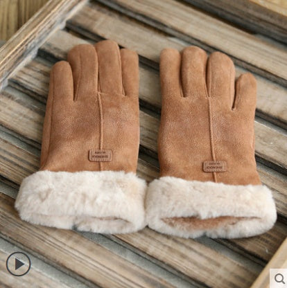 Autumn and Winter Warm Velvet Retro Suede  Gloves - Touch Screen Gloves Cute Driving