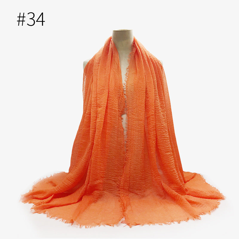 Bubble Plain Cotton fringe Scarf - Women Soft Solid Hijab Pashmina Wrap Hijab