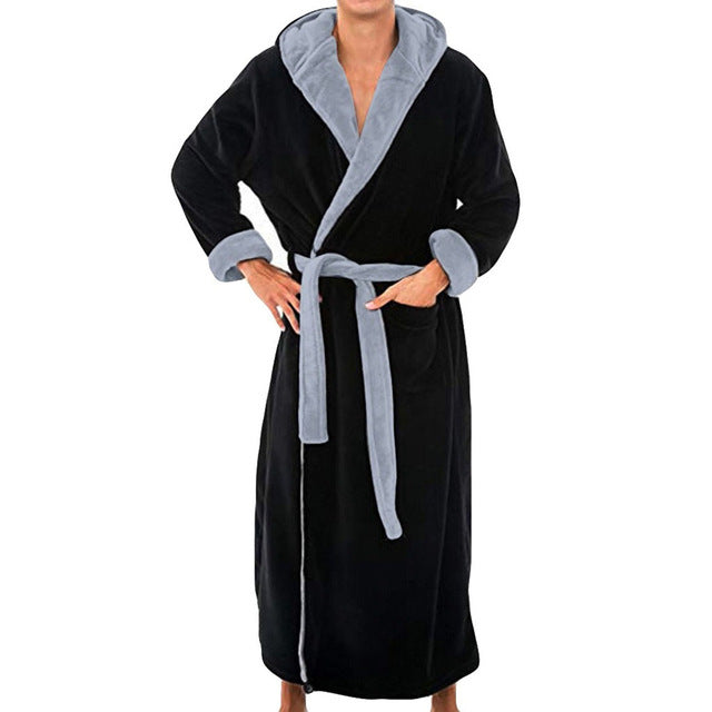 Men BathRobe Flannel Hooded - Thick Casual Winter