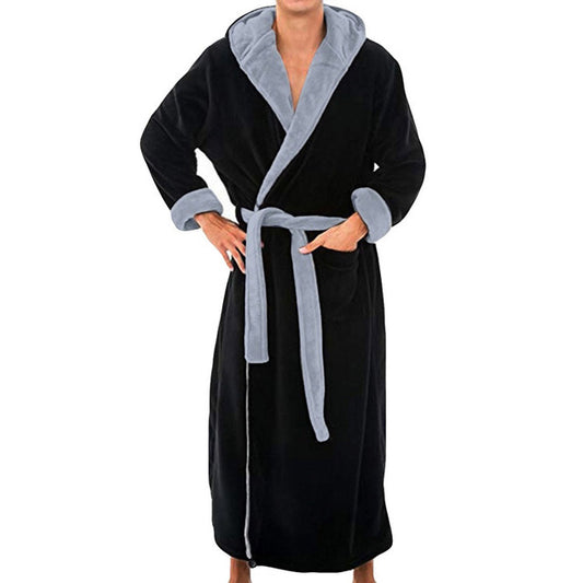 Men BathRobe Flannel Hooded - Thick Casual Winter