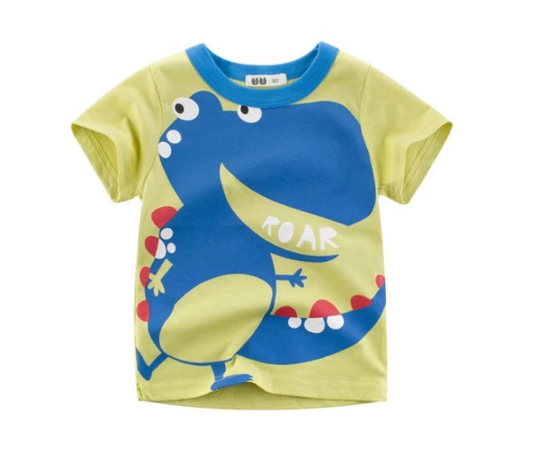 Trendy Summer Boys’ T-Shirt – Hello Dino Cotton Tee ☀️ Children's Wear Summer New Korean Children's Boys Cotton T-shirt Men's Treasure In Children's Short Sleeves - JumoShop