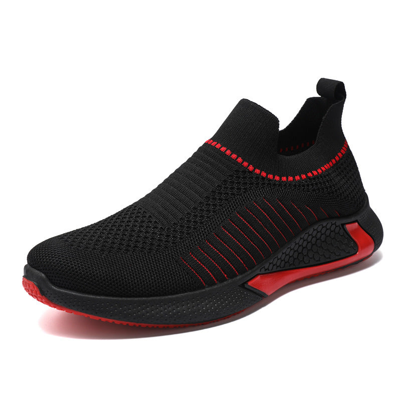 Fashion Mesh Sock Shoes With Striped Design - Men's Outdoor Breathable Slip-on Sneakers