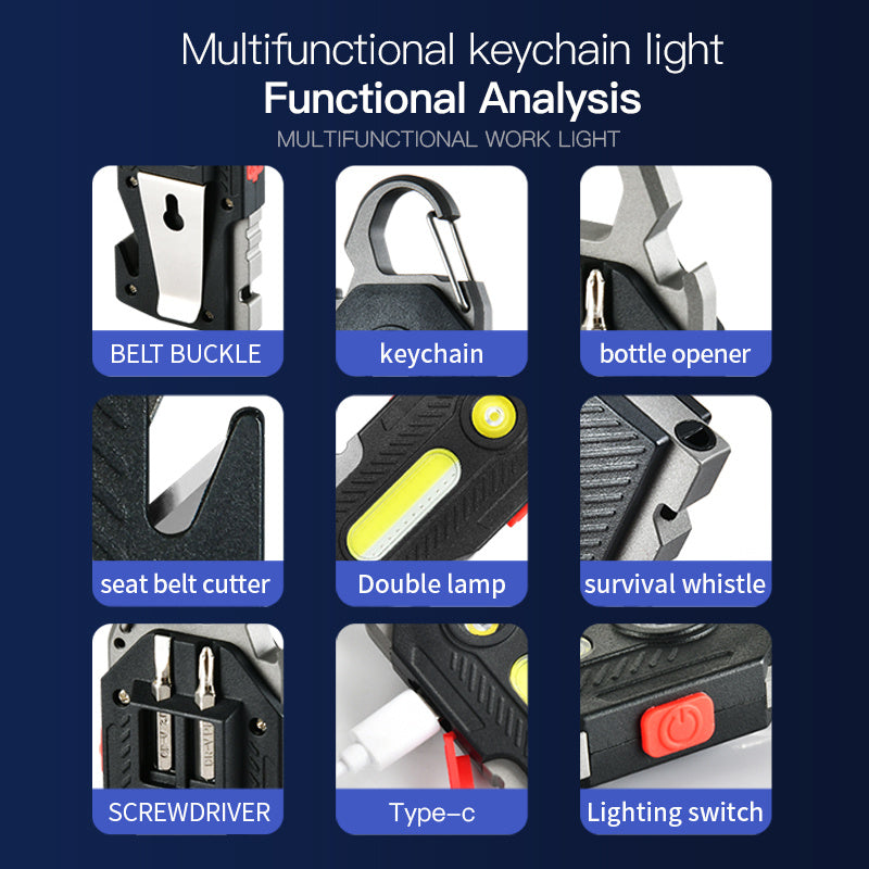 Multifunctional Charging Emergency Light - Convenient Keychain Work Light COB High Brightness Maintenance Light Outdoor Camping LED Light
