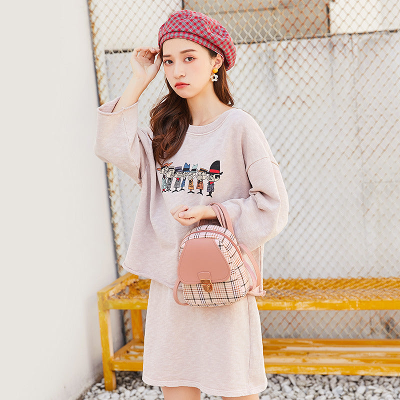 Ladies Check Lock Small Backpack - One Shoulder Diagonal Handbag Coin Purse