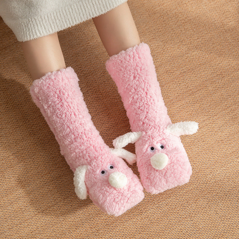 Cute Cartoon Dog Floor Socks - Winter Warm Non-slip Plush Socks For Women