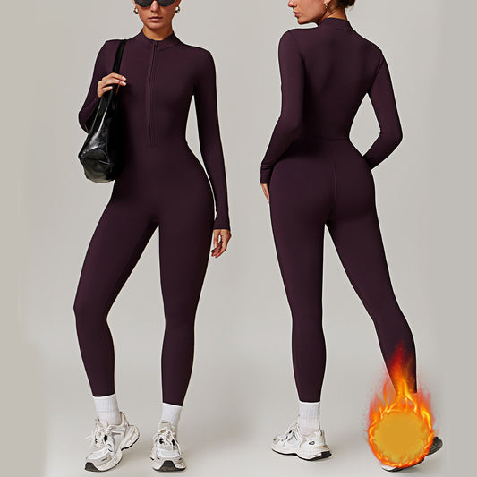 Warm Zipper Long-sleeved Yoga Jumpsuit -  Fitness Sports Pants Breathable Bodysuit Women's Clothing
