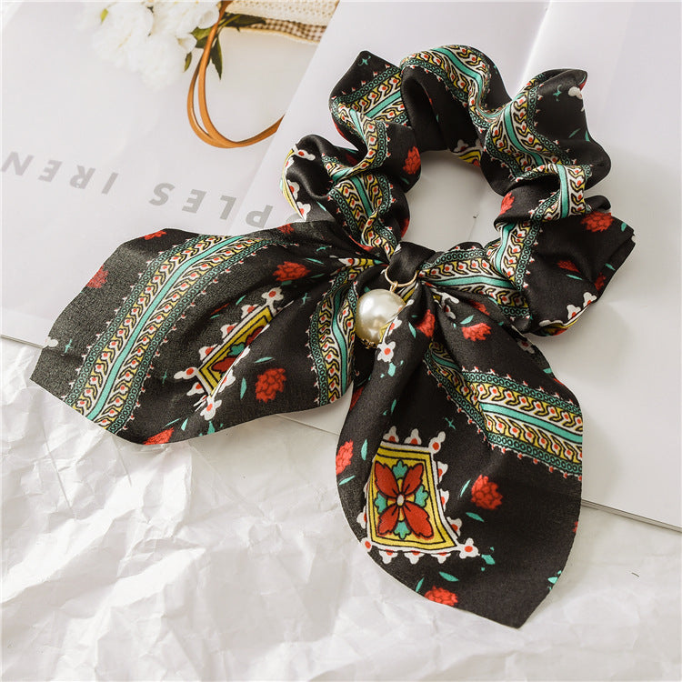Pearl Pendant Large Intestine Ring Hair Band Women's Hair Knot Knotted Big Bow Hair Rope - JumoShop