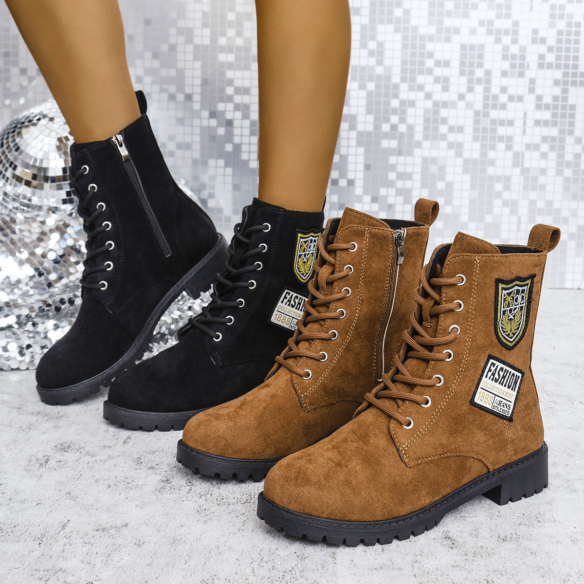 Fashion Lace-up Chunky Heels Winter Boots Winter For Women