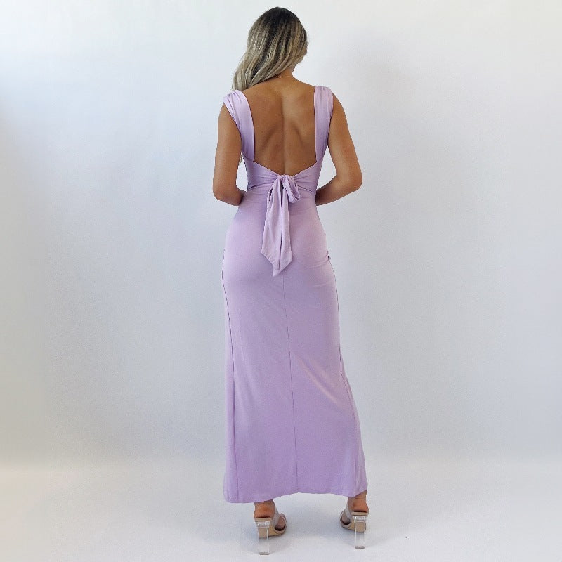 Slim Sleeveless Slit Dress With Back Tie Design - Fashion Dresses For Women Clothing
