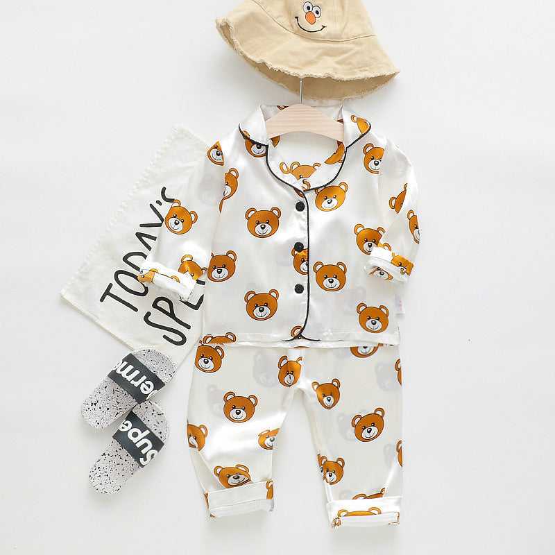 Long Sleeve Ice Silk Bear Pajamas Set - Pajamas For Boys and Girls